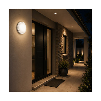 Ellies Illume Series - AC Round Bulkhead - Aluminium + Glass - E27 Base -WT