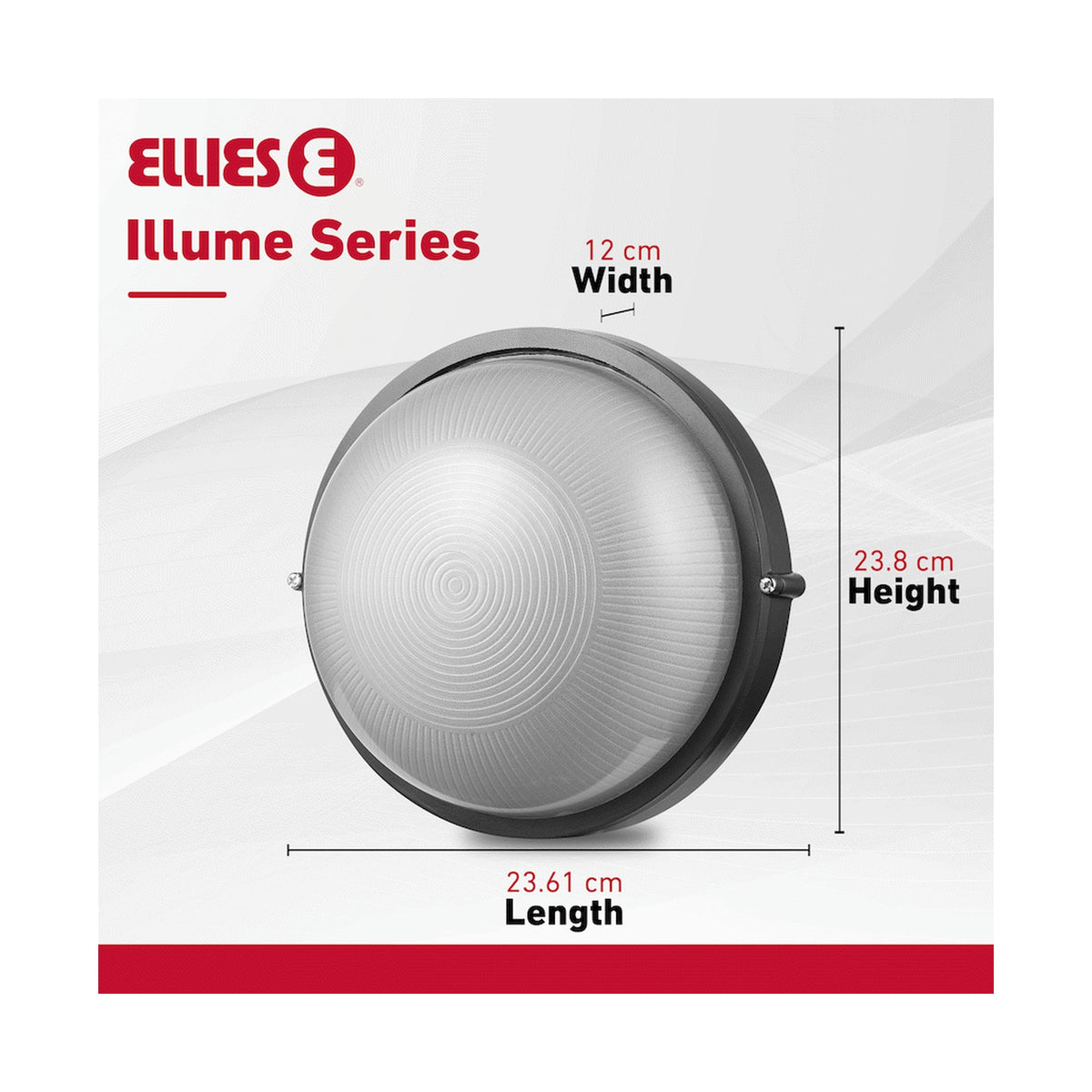 Ellies Illume Series - Large AC Round Bulkhead - Aluminium + Glass - E27 Base -BK