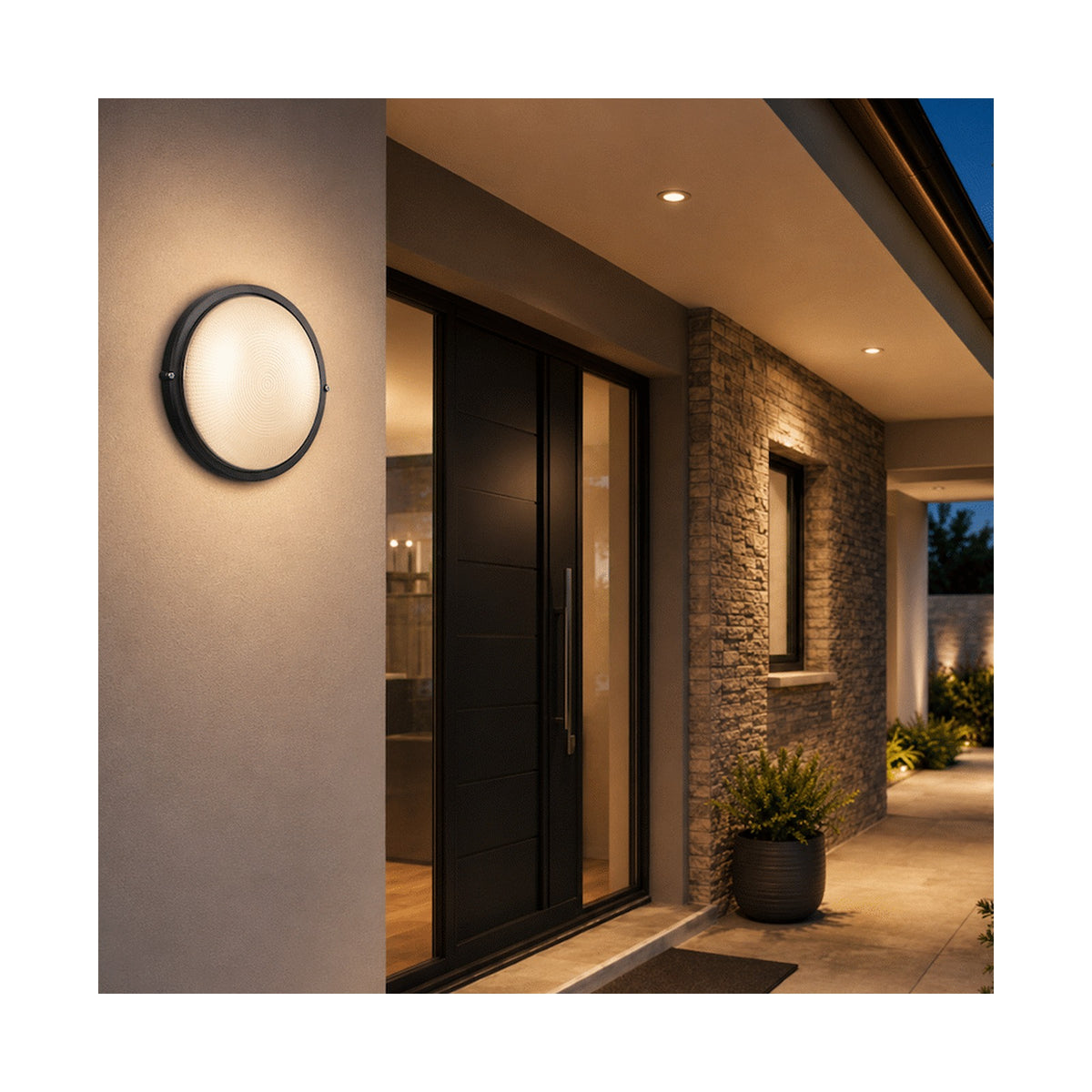 Ellies Illume Series - Large AC Round Bulkhead - Aluminium + Glass - E27 Base -BK
