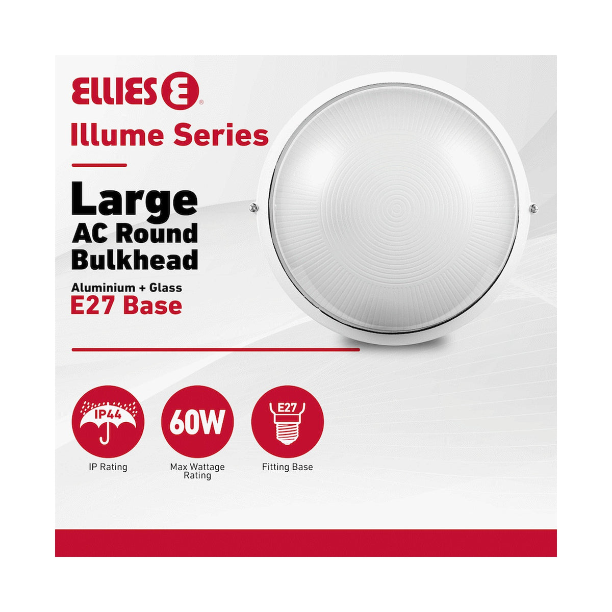 Ellies Illume Series - Large AC Round Bulkhead - Aluminium + Glass - E27 Base -WT