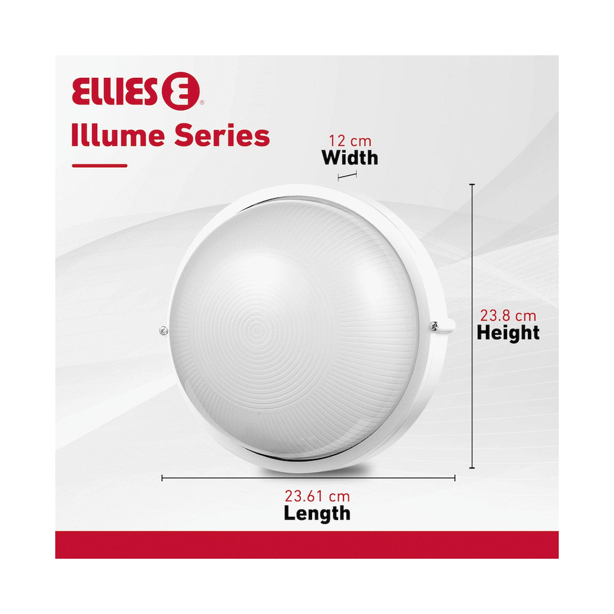 Ellies Illume Series - Large AC Round Bulkhead - Aluminium + Glass - E27 Base -WT