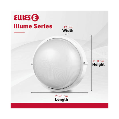 Ellies Illume Series - Large AC Round Bulkhead - Aluminium + Glass - E27 Base -WT