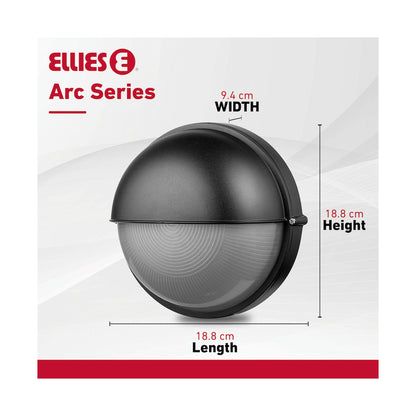 Ellies Arc Series - AC Round Bulkhead - Aluminium + Glass - E27 Base -BK