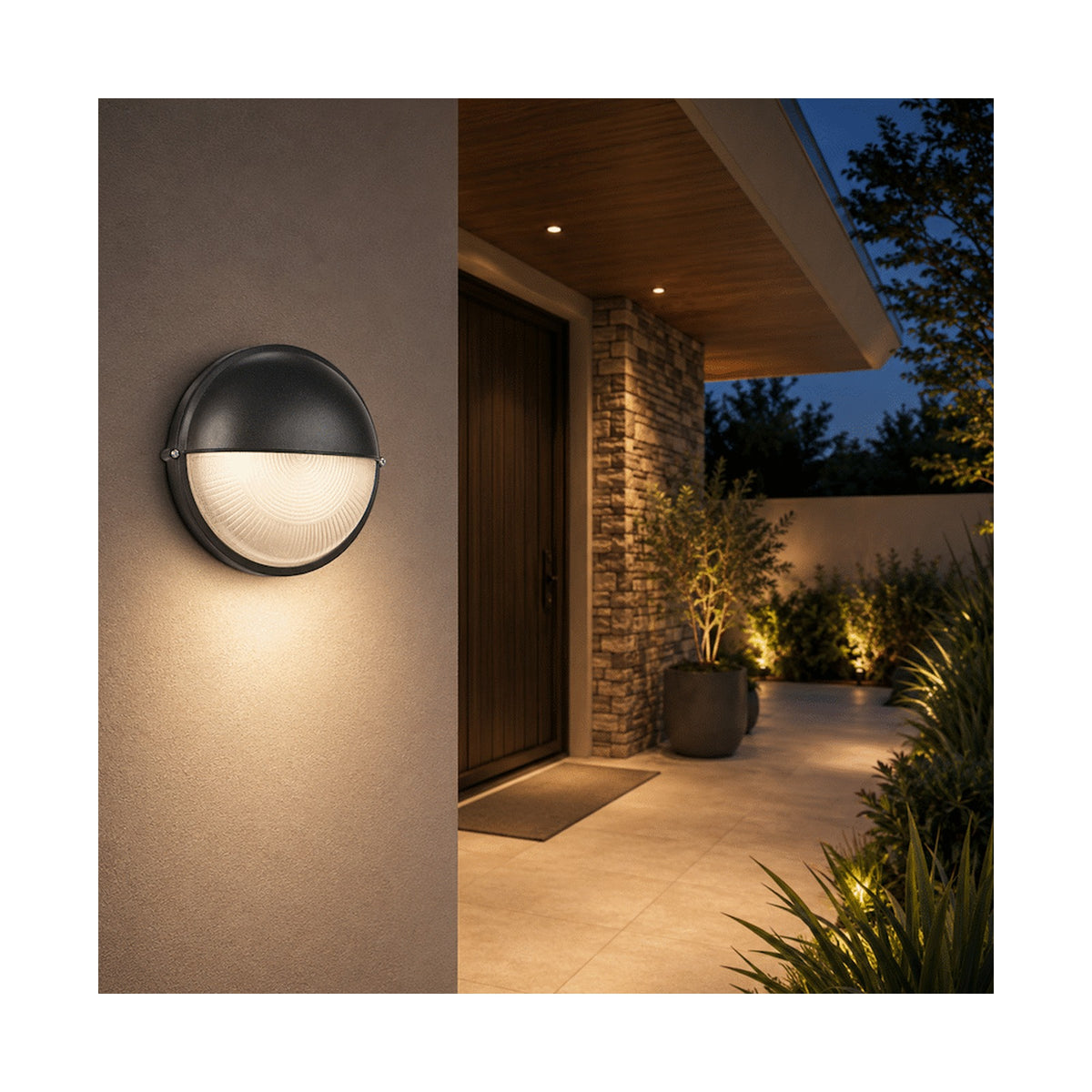 Ellies Arc Series - AC Round Bulkhead - Aluminium + Glass - E27 Base -BK