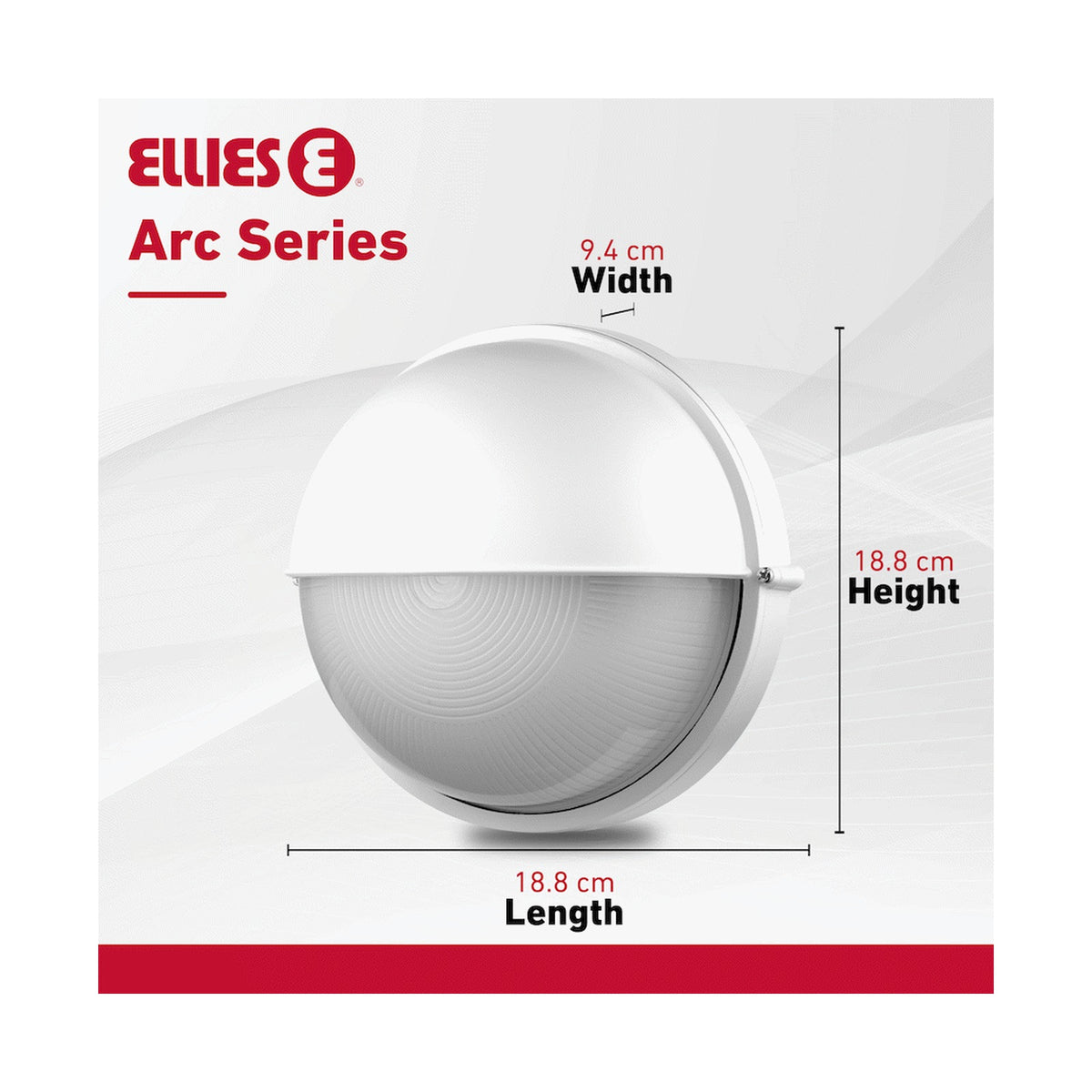 Ellies Arc Series - AC Round Bulkhead - Aluminium + Glass - E27 Base -WT