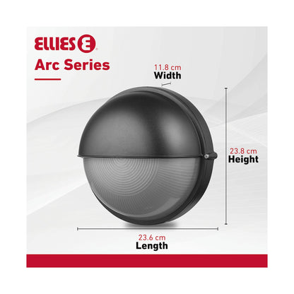 Ellies Arc Series - Large AC Round Bulkhead - Aluminium + Glass - E27 Base -BK