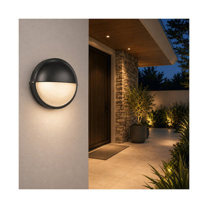 Ellies Arc Series - Large AC Round Bulkhead - Aluminium + Glass - E27 Base -BK