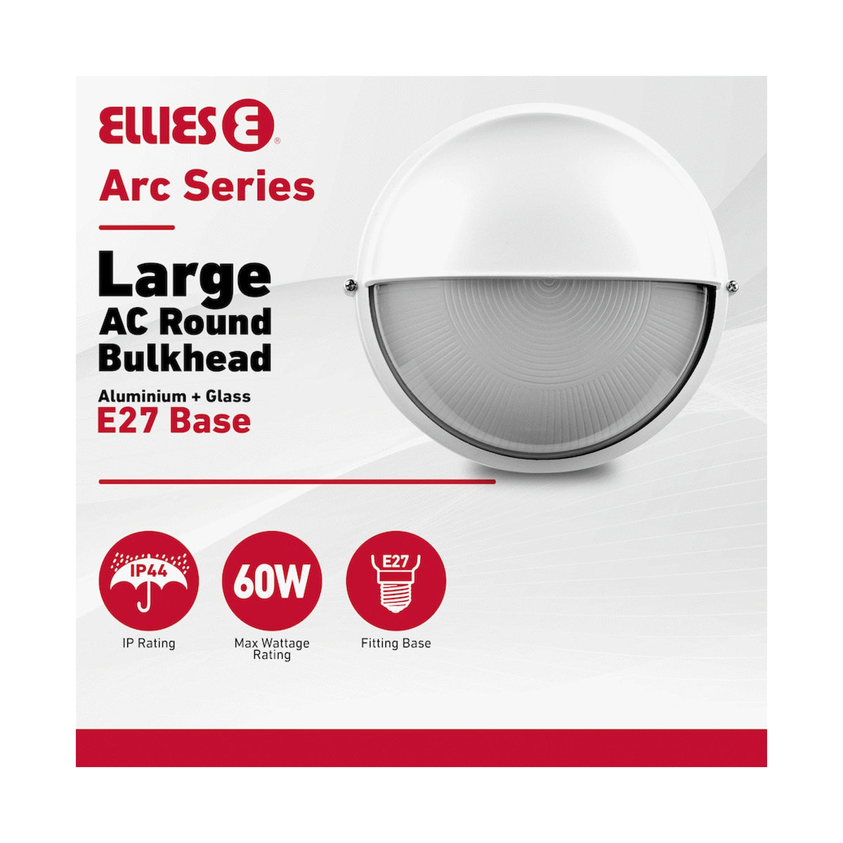 Ellies Arc Series - Large AC Round Bulkhead - Aluminium + Glass - E27 Base -WT
