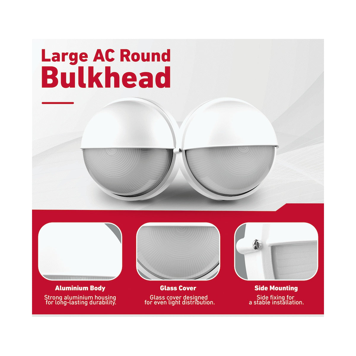 Ellies Arc Series - Large AC Round Bulkhead - Aluminium + Glass - E27 Base -WT