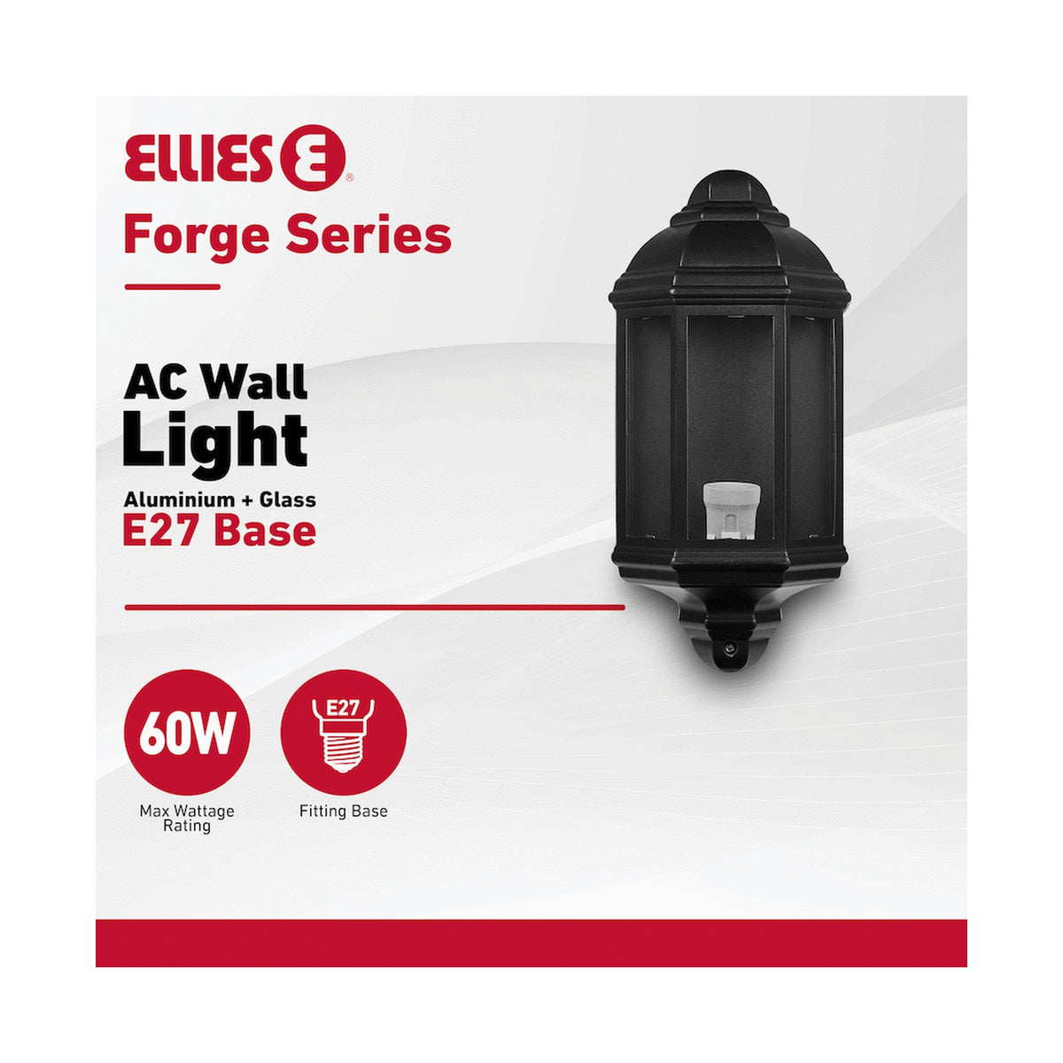 Ellies Forge Series - AC Wall Light - Aluminium + Glass - E27 Base -BK