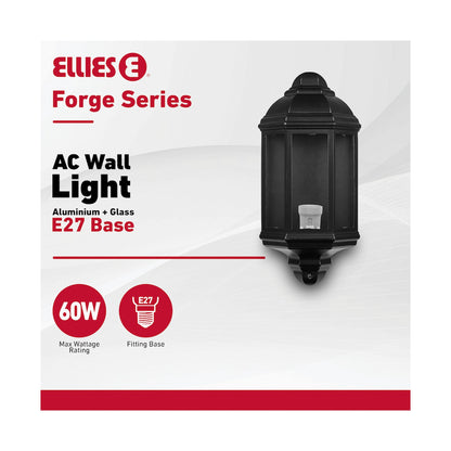 Ellies Forge Series - AC Wall Light - Aluminium + Glass - E27 Base -BK