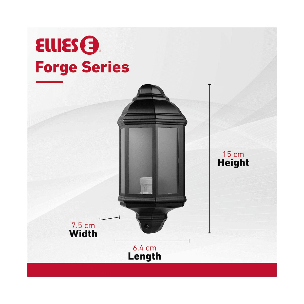 Ellies Forge Series - AC Wall Light - Aluminium + Glass - E27 Base -BK