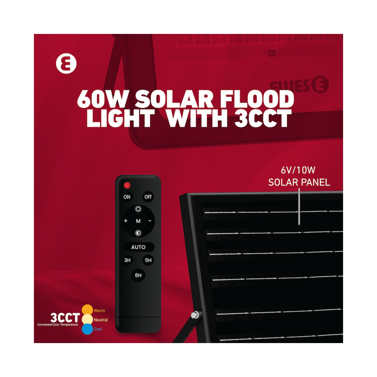 Ellies Nebula Series 60W Solar Flood Light  with 3CCT -BK
