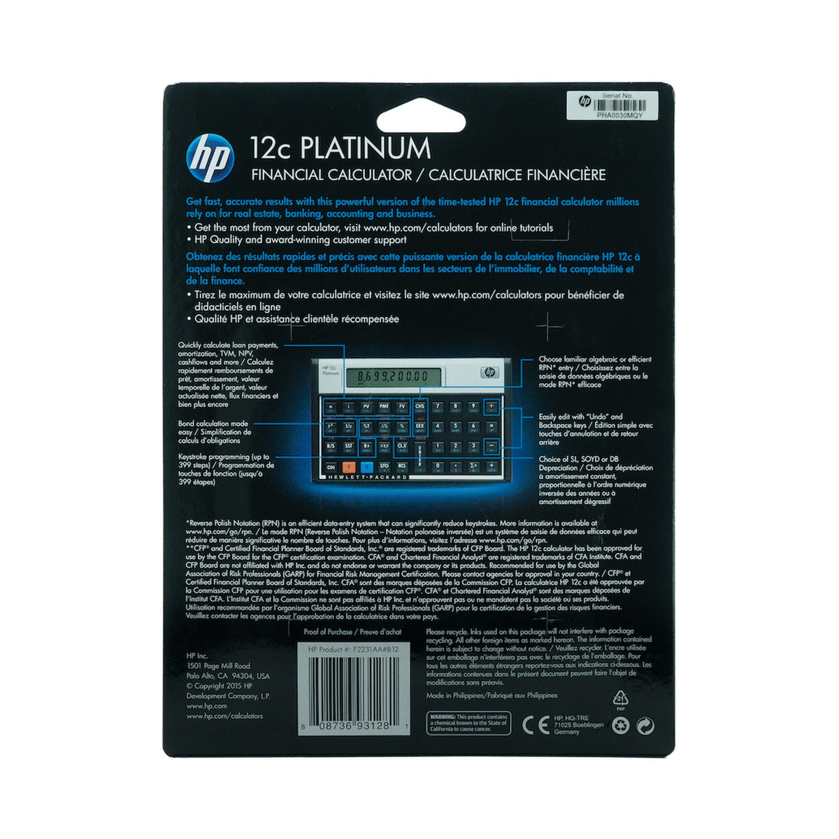 HP 12C Platinum Financial Calculator (Algebraic or RPN)