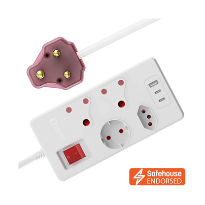 Ellies High Surge 4 Way Multi-plug PD20W Dual USB-C + USB - 0.5M - WT