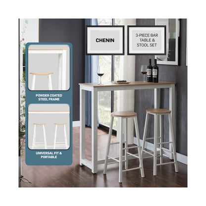Everfurn Chenin 3-Piece Bar Table & Stool Set with Powder-Coated Frame