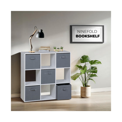 Everfurn Ninefold Bookshelf with 5 Storage Bins