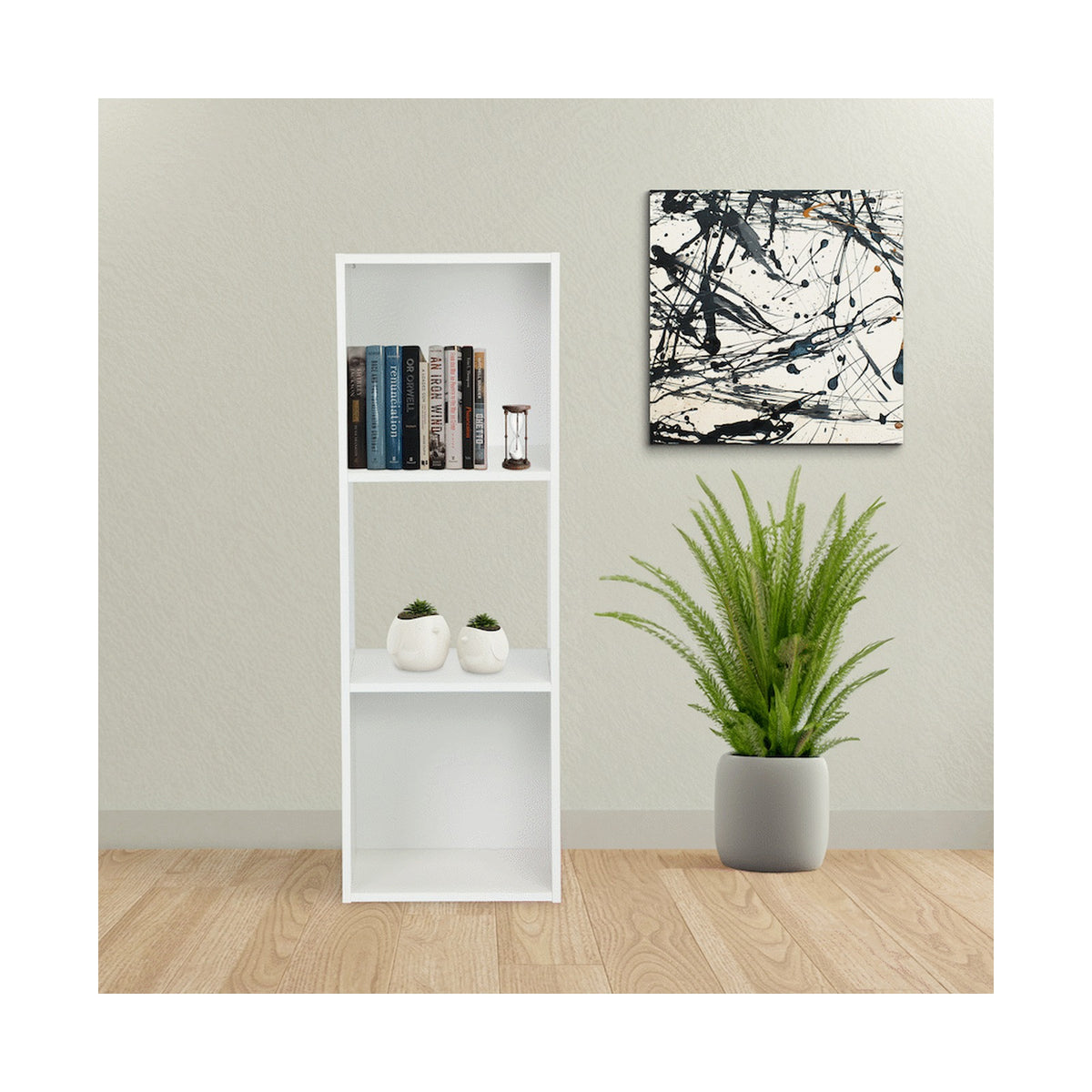 Everfurn Grayscale 3 Tier Bookshelf White, High Pressure Laminate