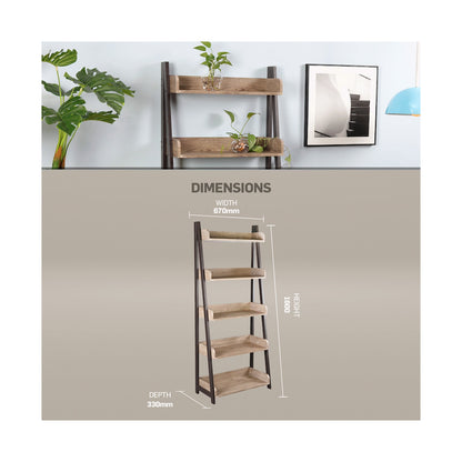 Everfurn Aegla 5-Tier Bookshelf - High Pressure Laminate with Powder-Coated Frame