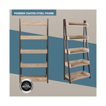 Everfurn Aegla 5-Tier Bookshelf - High Pressure Laminate with Powder-Coated Frame