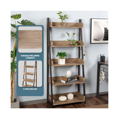 Everfurn Aegla 5-Tier Bookshelf - High Pressure Laminate with Powder-Coated Frame