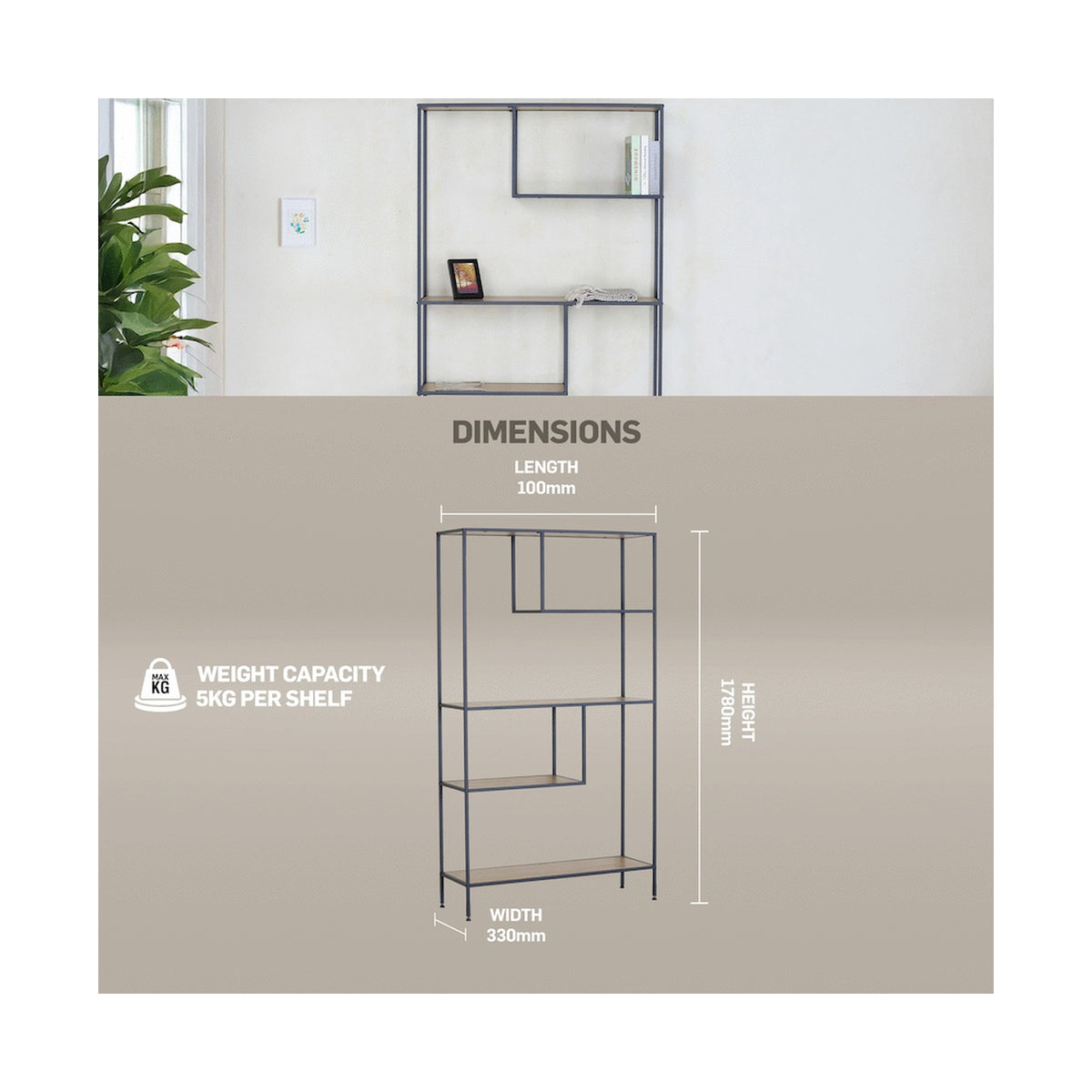 Everfurn Felix Bookshelf - Oak