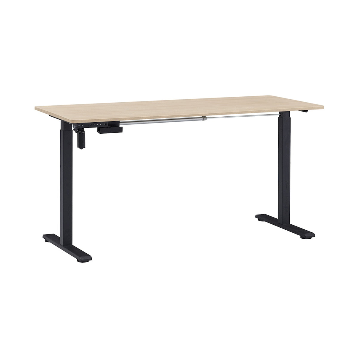 Berlin Height Adjustable Desk - Black Frame - Light Oak Desktop