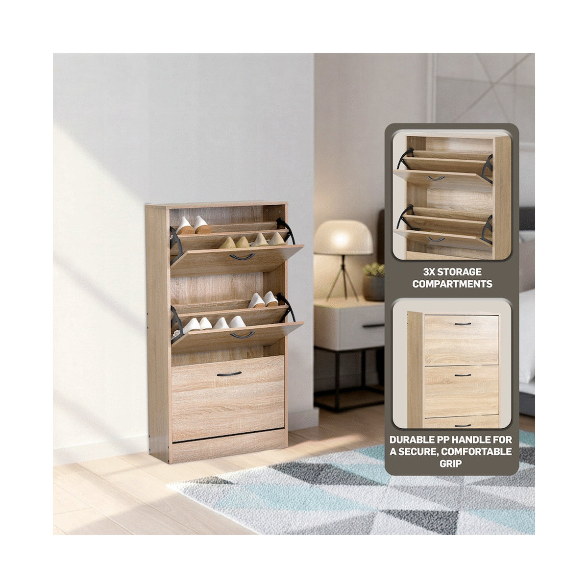 Everfurn Tamar Shoe Cabinet - Small - Oak