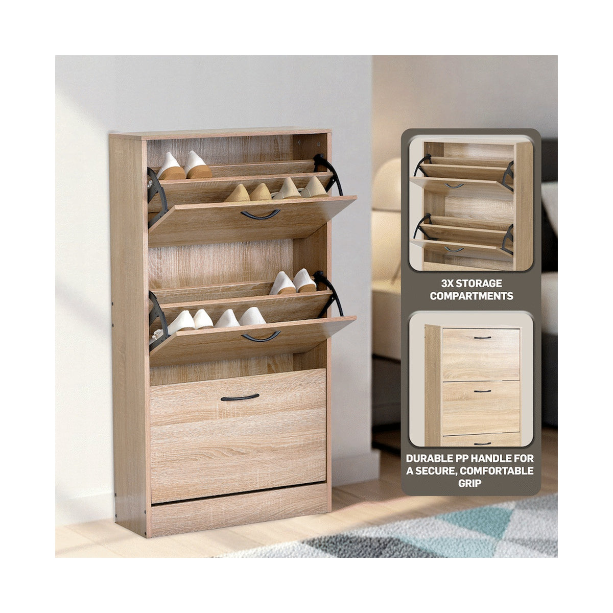 Everfurn Tamar Shoe Cabinet - Small - Oak