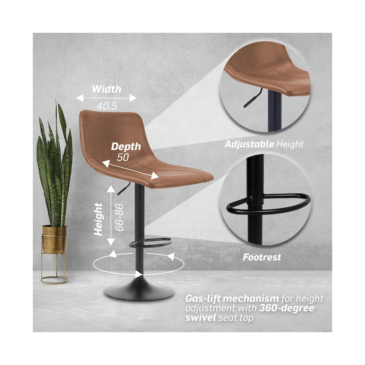 Everfurn Pinda Barstool Light Brown - 2 Pack