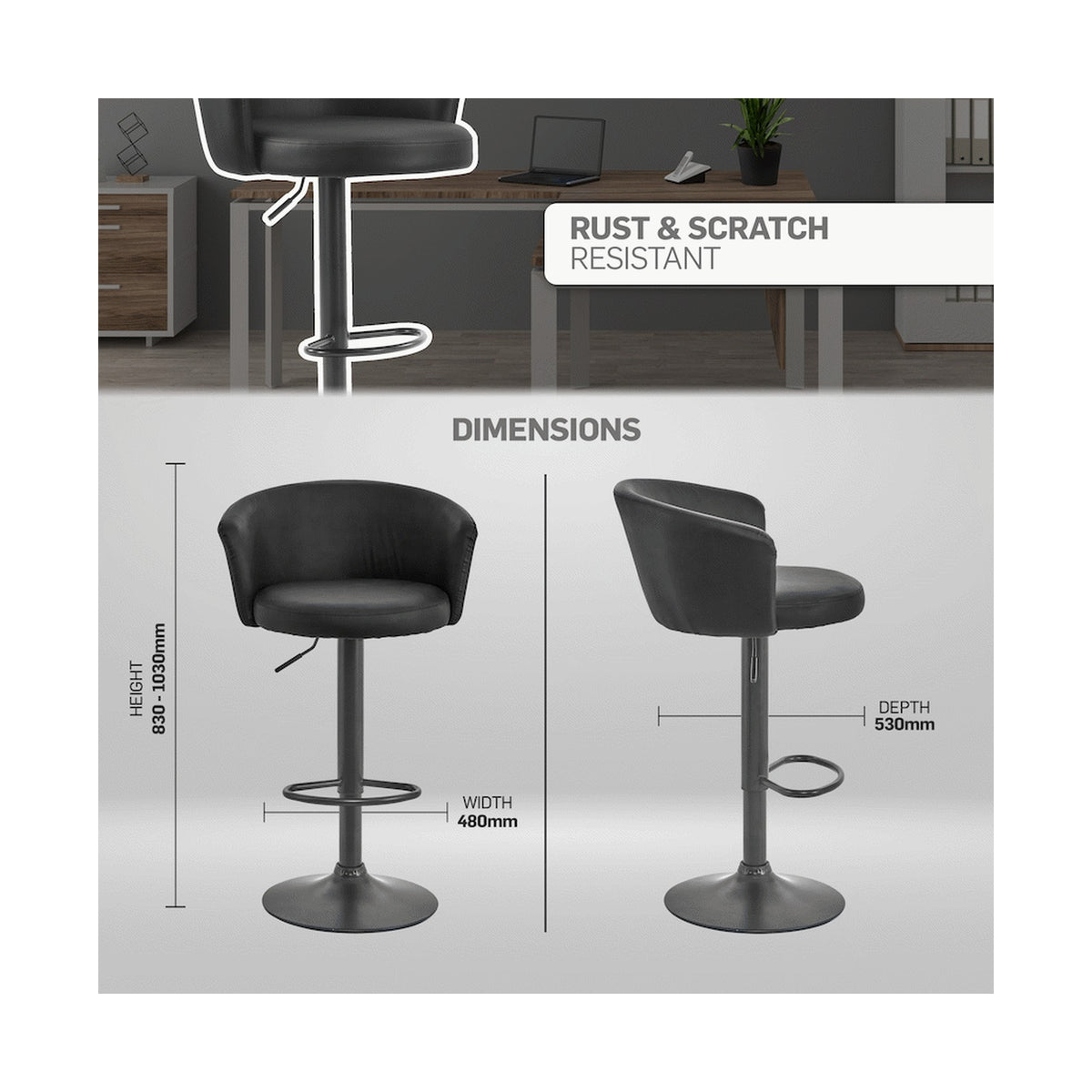 Everfurn Titan Barstool Black - 2 Pack