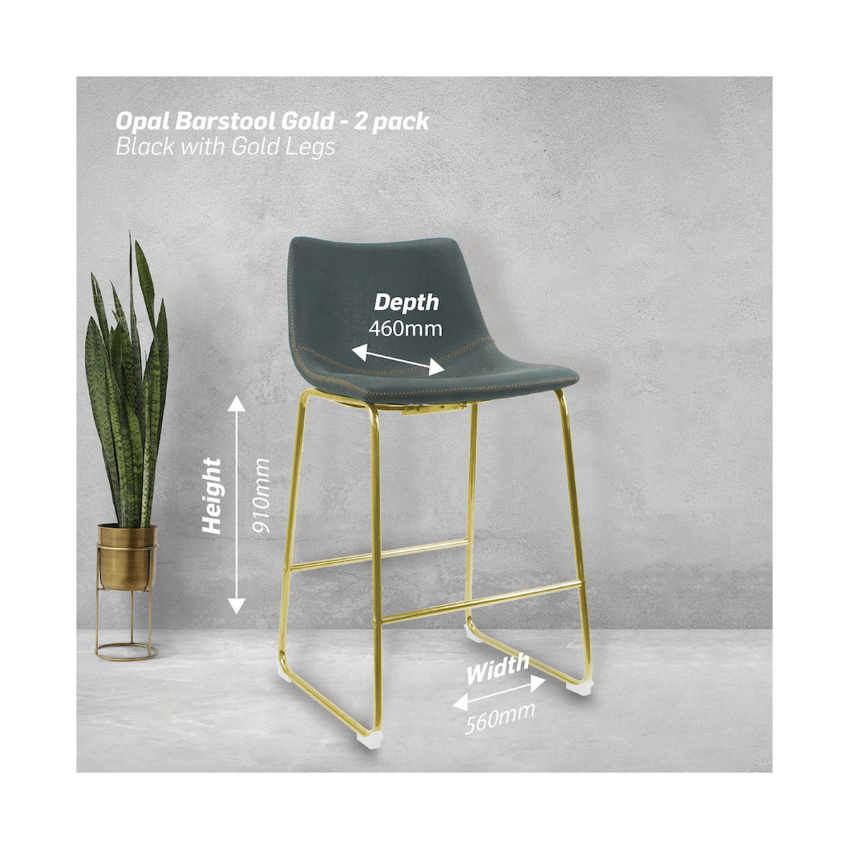 Everfurn Opal Large Barstool Gold - 2 Pack
