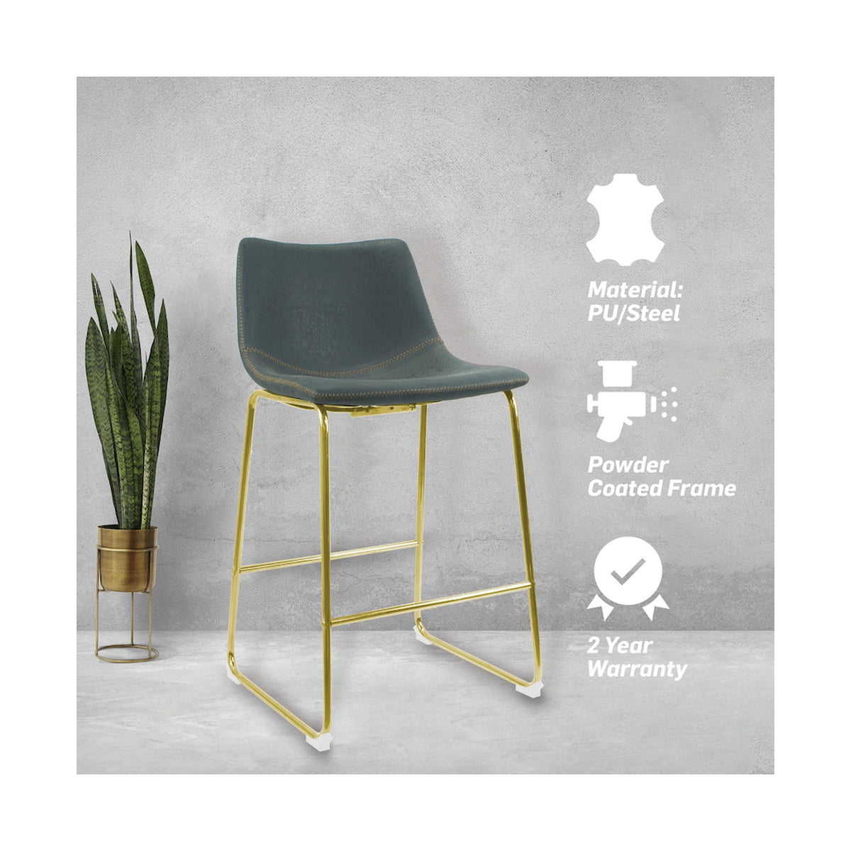 Everfurn Opal Large Barstool Gold - 2 Pack