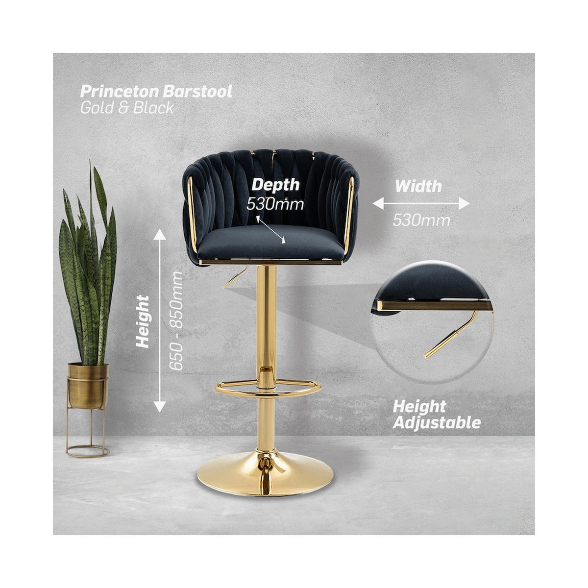 Everfurn Princeton Bar Stool - Gold and Black