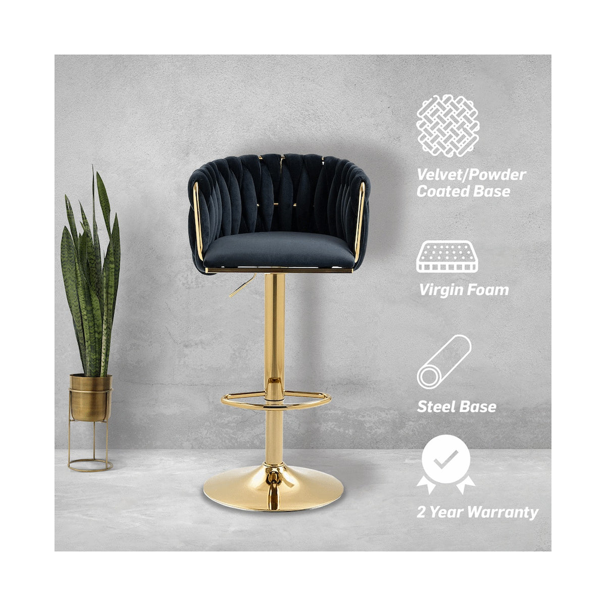 Everfurn Princeton Bar Stool - Gold and Black