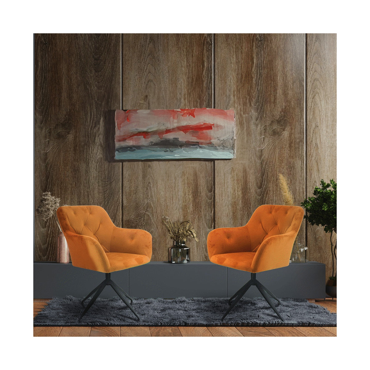 Plush Swivel Casual Chair - Burnt Orange - Velvet Fabric