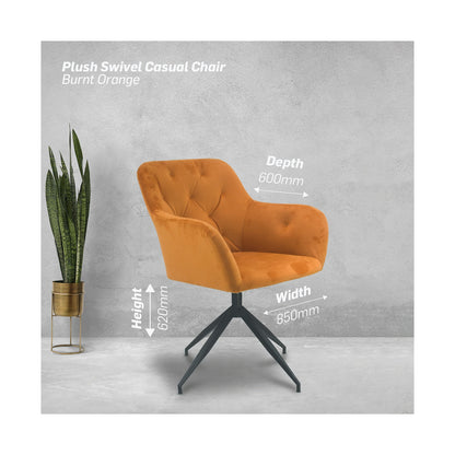 Plush Swivel Casual Chair - Burnt Orange - Velvet Fabric