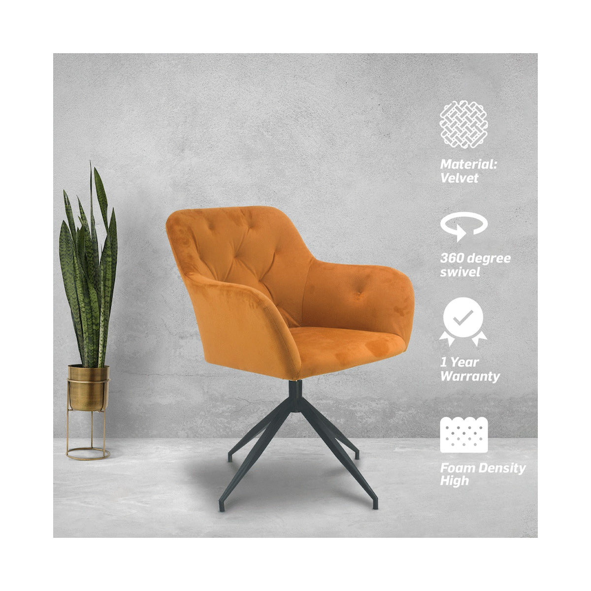 Plush Swivel Casual Chair - Burnt Orange - Velvet Fabric