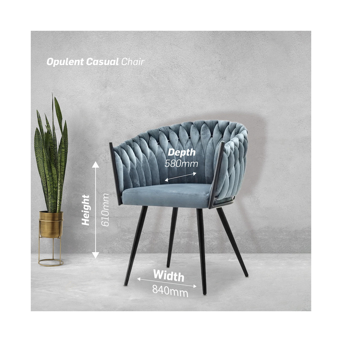 Everfurn Opulent Large Velvet Casual Chair Hazy Blue -2 Pack