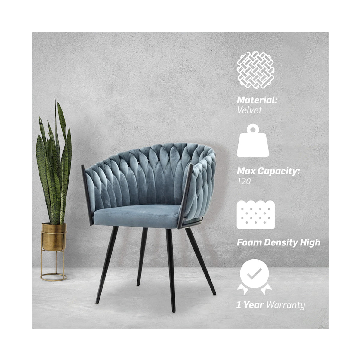 Everfurn Opulent Large Velvet Casual Chair Hazy Blue -2 Pack