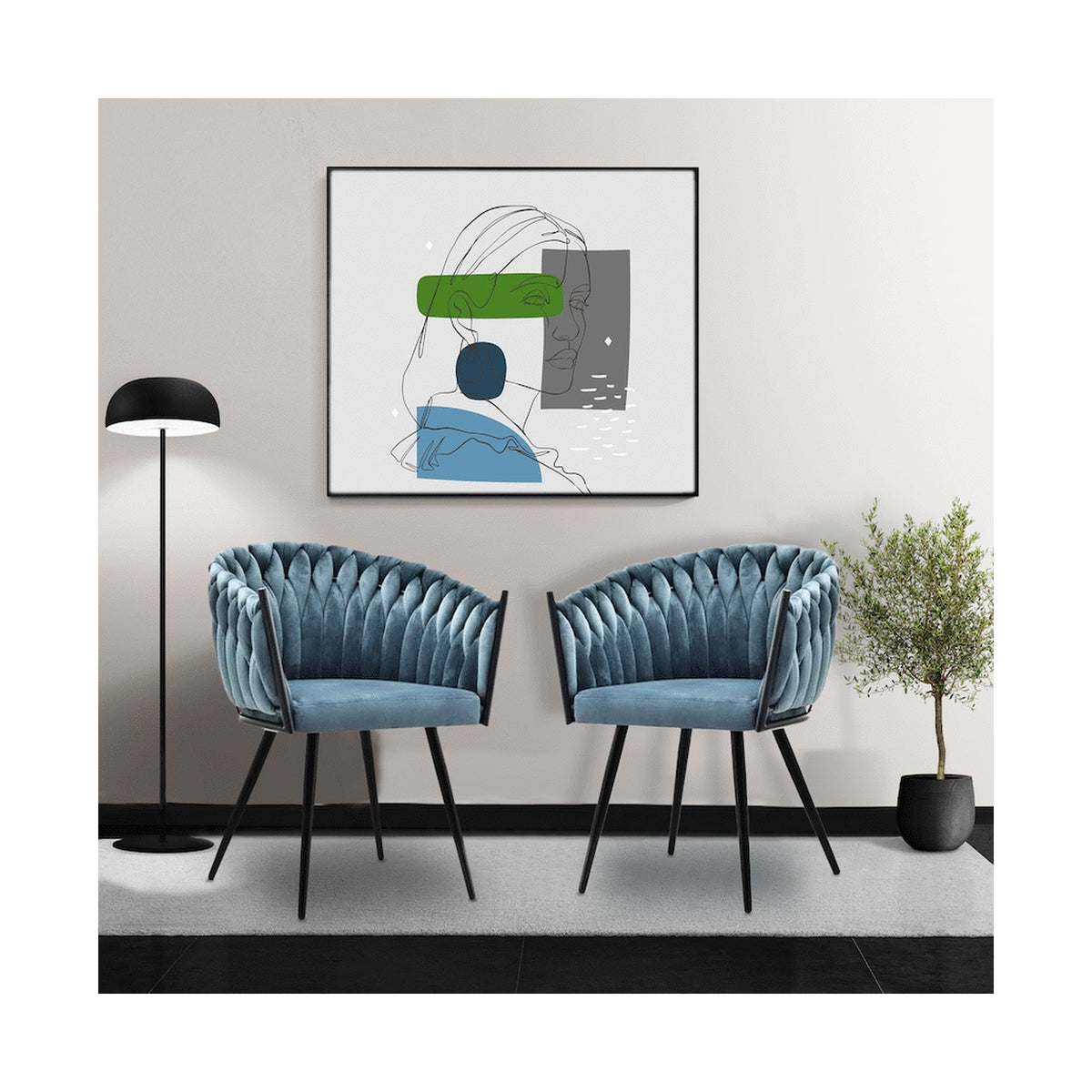 Everfurn Opulent Large Velvet Casual Chair Hazy Blue -2 Pack