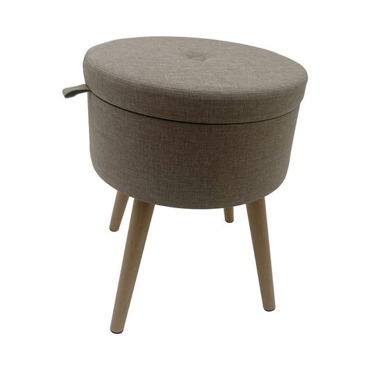 Sophie Round Storage Stool with Wooden Legs - Brown