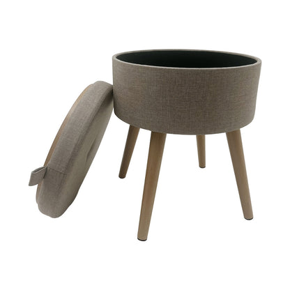 Sophie Round Storage Stool with Wooden Legs - Brown