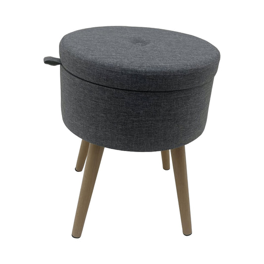 Sophie Round Storage  Stool with wooden legs - Grey
