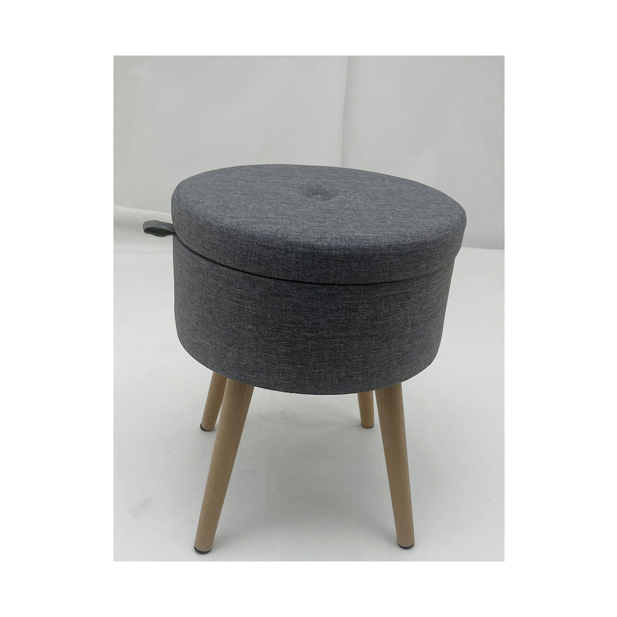 Sophie Round Storage  Stool with wooden legs - Grey