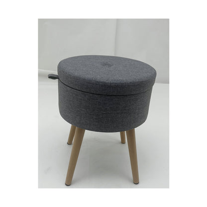 Sophie Round Storage  Stool with wooden legs - Grey