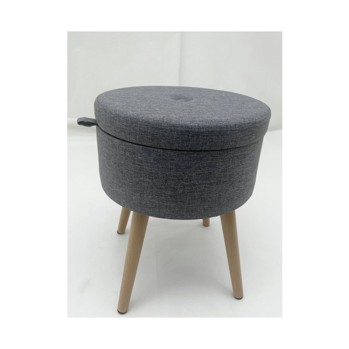 Sophie Round Storage  Stool with wooden legs - Grey
