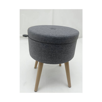 Sophie Round Storage  Stool with wooden legs - Grey