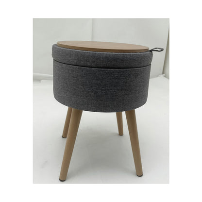 Sophie Round Storage  Stool with wooden legs - Grey