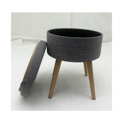 Sophie Round Storage  Stool with wooden legs - Grey